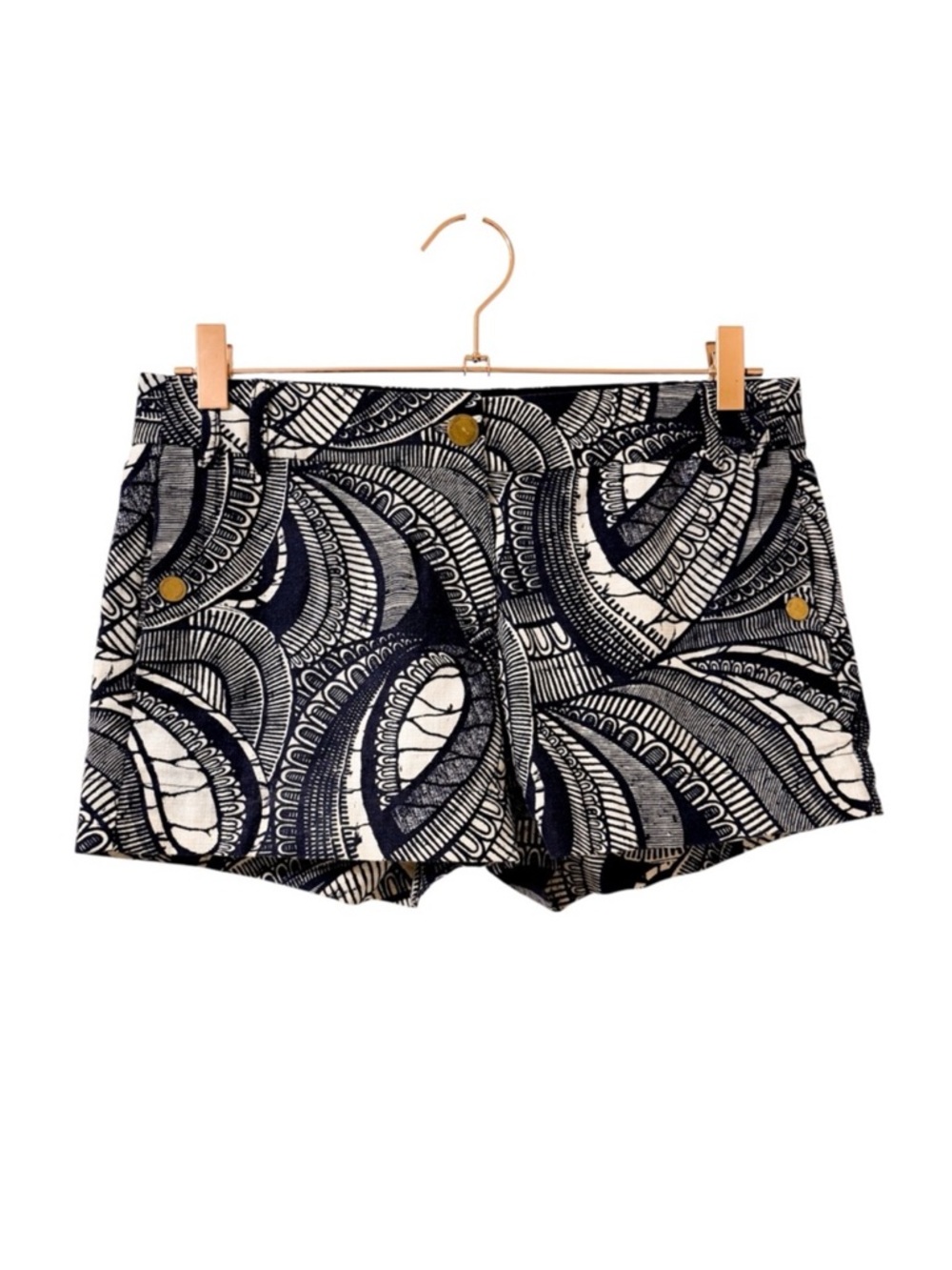 Tory Burch Navy & Cream Paisley Kevin Stretch Cotton Shorts Size 2